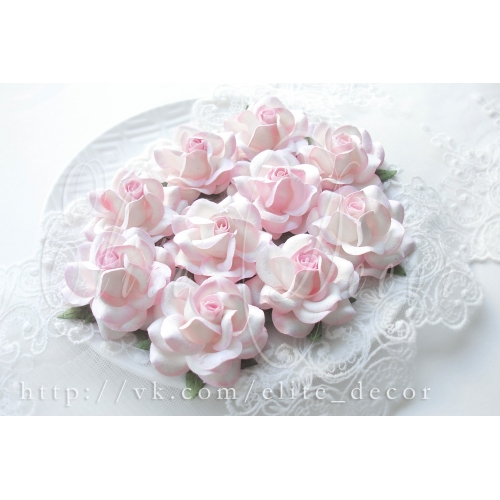 Роза 5см - Белый + светло-розовые краешки