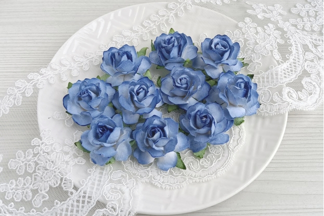 Роза коттеджная 3,6см - Голубой+синий