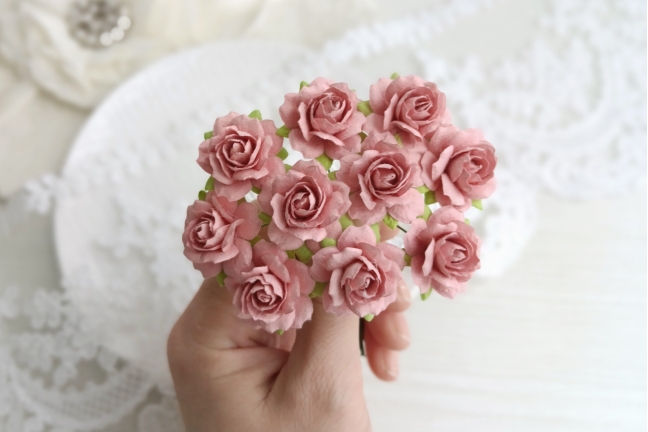 Роза кудрявая ≈ 23мм Цвет Пыльно-розовый