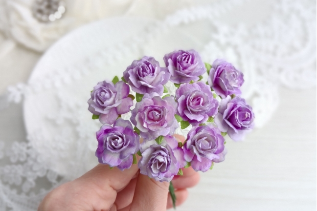 Роза кудрявая ≈ 23мм Цвет Фиолетовый+сиреневый+белый